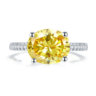 Solid 925 Sterling Silver 4 Carat Anniversary Luxury Ring Yellow Canary Oval Party Jewelry XFR8304