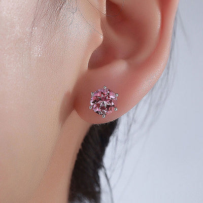 14K White Gold Stud 2.5 Ct Natural Pink Topaz Earrings 6 Claws Prong Classic - diamondiiz.com