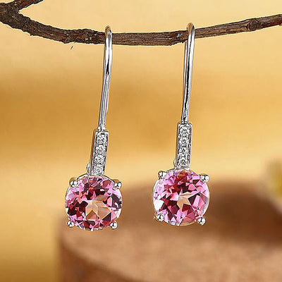 Dangle 14K White Gold 2.5 Ct Pink Topaz Earrings 0.1 Ct Natural Diamonds Bridal - diamondiiz.com