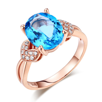 14K Rose Gold Wedding Engagement Ring 3.5 Ct Swiss Blue Topaz & Natural Diamond - diamondiiz.com