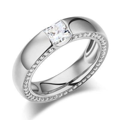 14K White Gold 0.6 Carat Moissanite Diamond Wedding Band Eternity Ring - diamondiiz.com