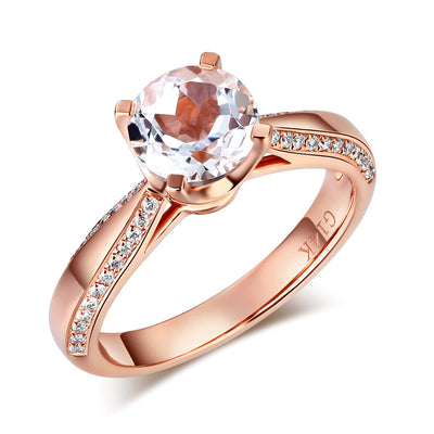 14K Rose Gold Bridal Wedding Engagement Ring 1.2 CT Topaz 0.2 CT Natural Diamond - diamondiiz.com