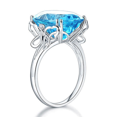 14K White Gold Luxury Anniversary Ring 10.3 Ct Oval Swiss Blue Topaz Diamond - diamondiiz.com