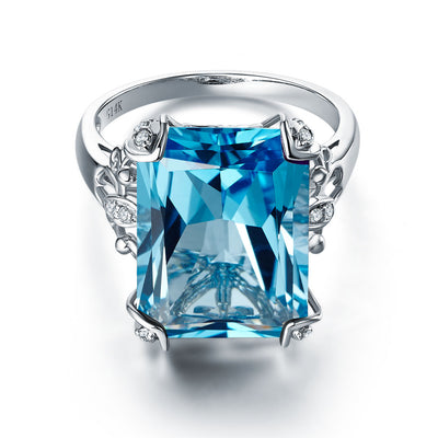 14K White Gold Luxury Wedding Anniversary Ring 13 Ct Swiss Blue Topaz Diamond - diamondiiz.com