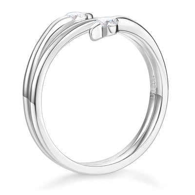 Solid 14K White Gold Trendy Ring 0.2 Ct Diamond 585 Fine Jewelry - diamondiiz.com