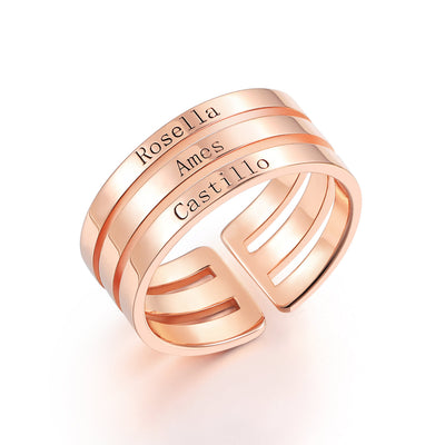 Three Name Ring in 925 Sterling Silver with Rose Gold Plated - diamondiiz.com