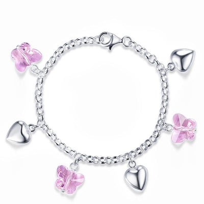 Baby Kids Girl Gift Children Dangle Pink Butterfly Bracelet 925 Sterling Silver - diamondiiz.com