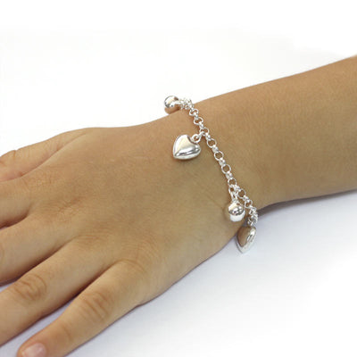 Baby Kids Girl Gift Children Dangle Hearts Bracelet 925 Sterling Silver - diamondiiz.com