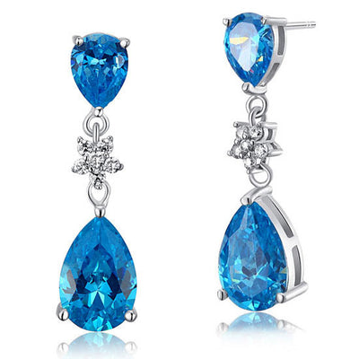 Fashion Bridesmaid Aqua Blue Tear Drop Earrings 925 Sterling Silver - diamondiiz.com