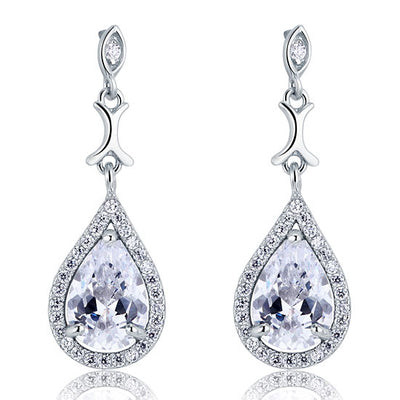 Pear Tear Drop Bridal Wedding Earrings 925 Sterling Silver - diamondiiz.com