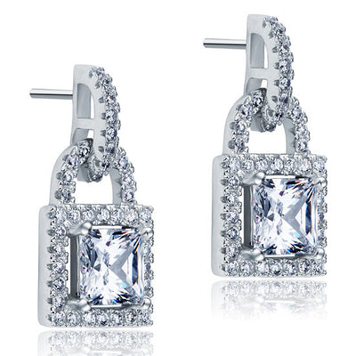 Princess Cut Key Lock Dangle Drop Earrings 925 Sterling Silver - diamondiiz.com