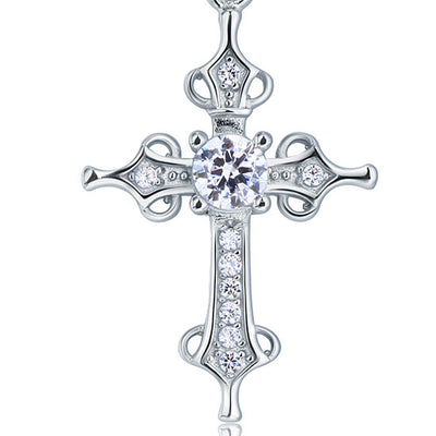 Gothic Cross Pendant Necklace 925 Sterling Silver - diamondiiz.com