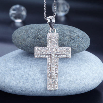 Micro Setting Cross Pendant Necklace 925 Sterling Silver - diamondiiz.com