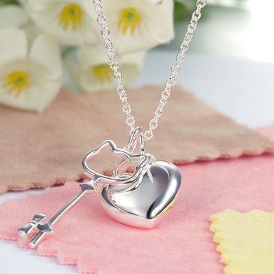 Kids Girl Heart Key Pendant Necklace 925 Sterling Silver - diamondiiz.com