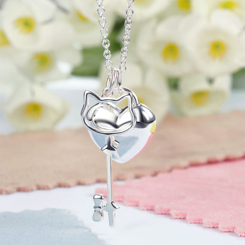 Kids Girl Heart Key Pendant Necklace 925 Sterling Silver 