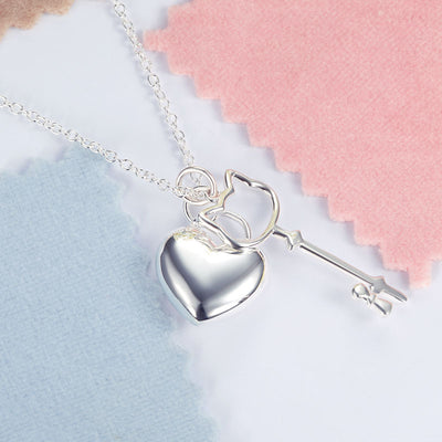 Kids Girl Heart Key Pendant Necklace 925 Sterling Silver - diamondiiz.com