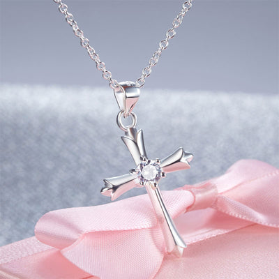 Kids Girl Cross Pendant Necklace Solid 925 Sterling Silver - diamondiiz.com