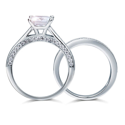 1.5 Carat Princess Cut Created Diamond 925 Sterling Silver 2-Pcs Wedding Engagement Ring Set XFR8009S