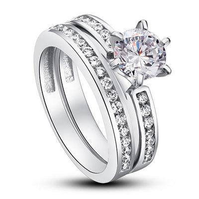 1 Carat Round Cut Created Diamond 925 Sterling Silver 2-Pc Wedding Engagement Ring Set XFR8014