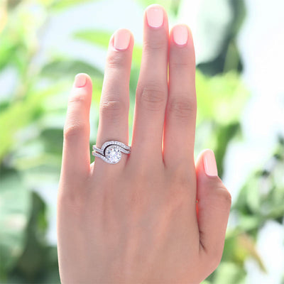 1.25 Carat Created Diamond Bridal Engagement 2-Pcs Sterling 925 Silver Ring Set XFR8036