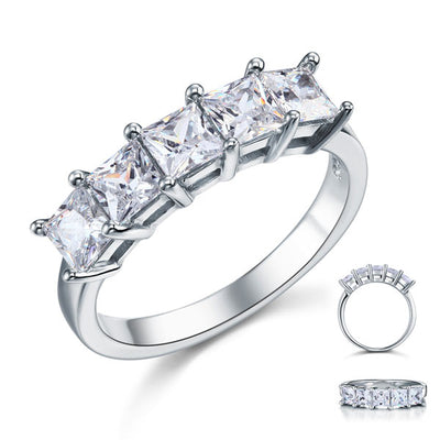 Princess Cut Five Stone 1.25 Ct Solid 925 Sterling Silver Bridal Wedding Band Ring Jewelry - diamondiiz.com