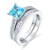 1.5 Carat Princess Cut 2-Pcs Fancy Blue Created Diamond 925 Sterling Silver Wedding Engagement Ring Set XFR8196S