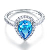 Sterling 925 Silver Wedding Engagement Ring Pear Blue Created Diamond Jewelry XFR8202
