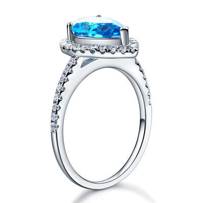 Sterling 925 Silver Wedding Engagement Ring Pear Blue Created Diamond Jewelry XFR8202