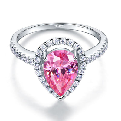 Sterling 925 Silver Wedding Engagement Ring Pear Fancy Pink Created Diamond Jewelry XFR8203