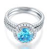 925 Sterling Silver Wedding Engagement Halo Ring Set 2 Carat Blue Created Diamond XFR8219