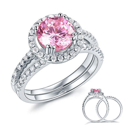 925 Sterling Silver Wedding Engagement Halo Ring Set 2 Carat Pink Created Diamond Wedding Jewelry XFR8220