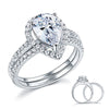 Solid Sterling 925 Silver Bridal Wedding Promise Engagement Ring Set 2 Ct Pear Jewelry XFR8224