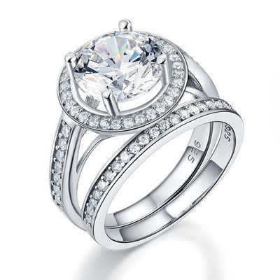 Luxury 925 Sterling Silver Promise Engagement Ring Set 3.5 Ct Vintage Created Diamond XFR8240