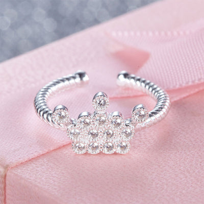 Children Kids Girls Princess Crown Adjustable Ring 925 Sterling Silver - diamondiiz.com