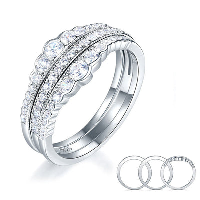 Solid 925 Sterling Silver Wedding Band Ring Set 3-Pieces Anniversary XFR8270