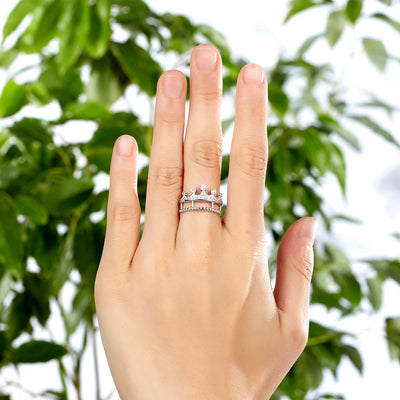 Solid 925 Sterling Silver Ring Crown Shape CZ for Lady Trendy Stylish Jewelry - diamondiiz.com