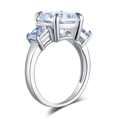 Cushion Cut 4 Carat Solid 925 Sterling Silver Ring Three-Stone Pageant Luxury Jewelry XFR8309