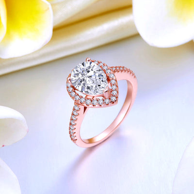 2 Ct Pear Cut Sterling 925 Silver Rose Gold Plated Ring Wedding Promise Engagement XFR8325