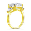 Solid 925 Sterling Silver Three-Stone Luxury Ring Anniversary 8 Carat Created Diamond Yellow Gold Plated XFR8328
