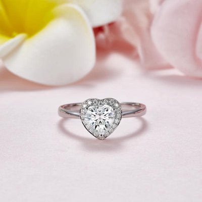 Heart Halo 1 Carat Moissanite Diamond Ring Engagement 925 Sterling Silver MFR8343