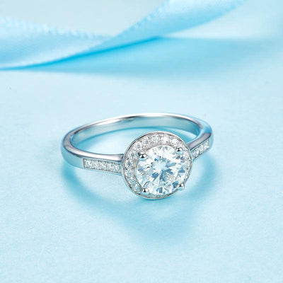 1 Carat Moissanite Diamond Ring Halo Engagement 925 Sterling Silver MFR8351