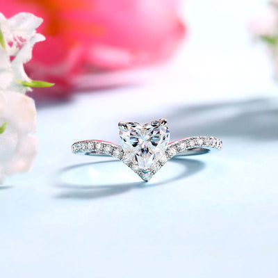 Heart 1 Carat Moissanite Diamond Ring Engagement 925 Sterling Silver MFR8369